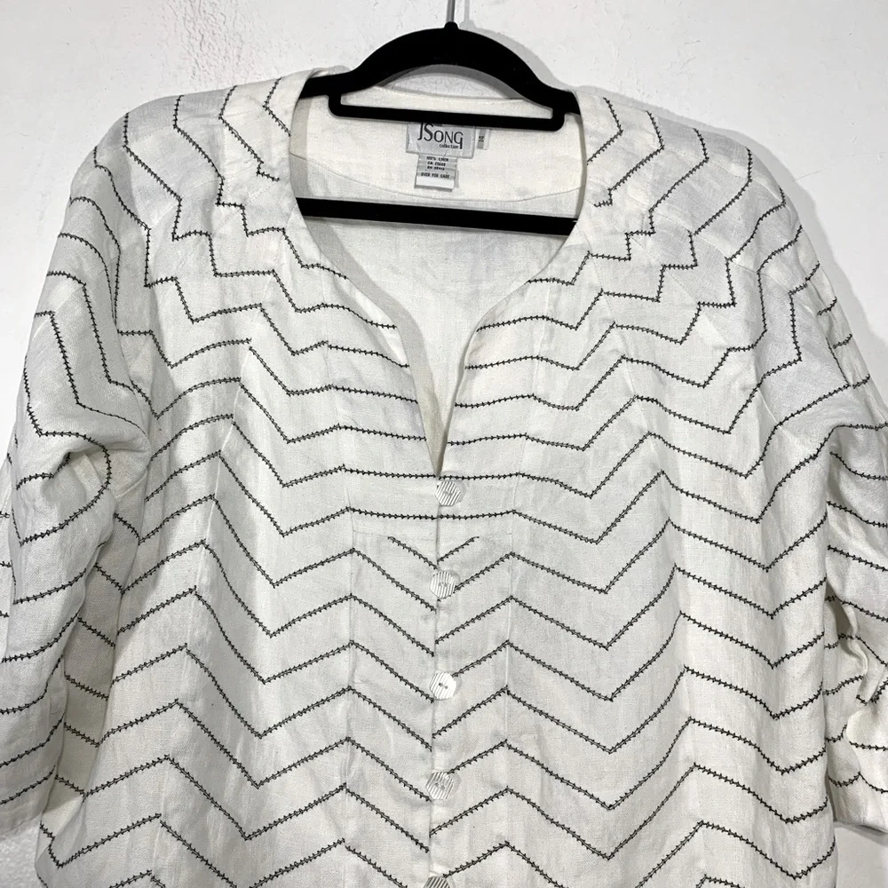 JSONG Collection Linen Button Front Tunic Top Size 14 - Picture 4 of 7